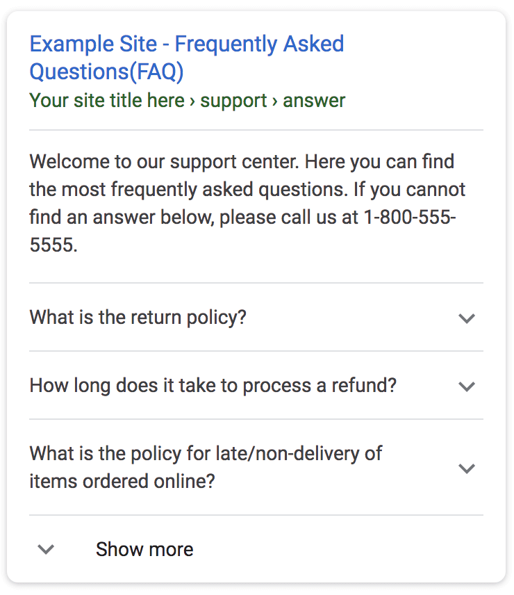 Google FAQ page search result