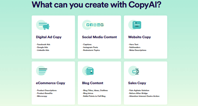 Copy AI content templates