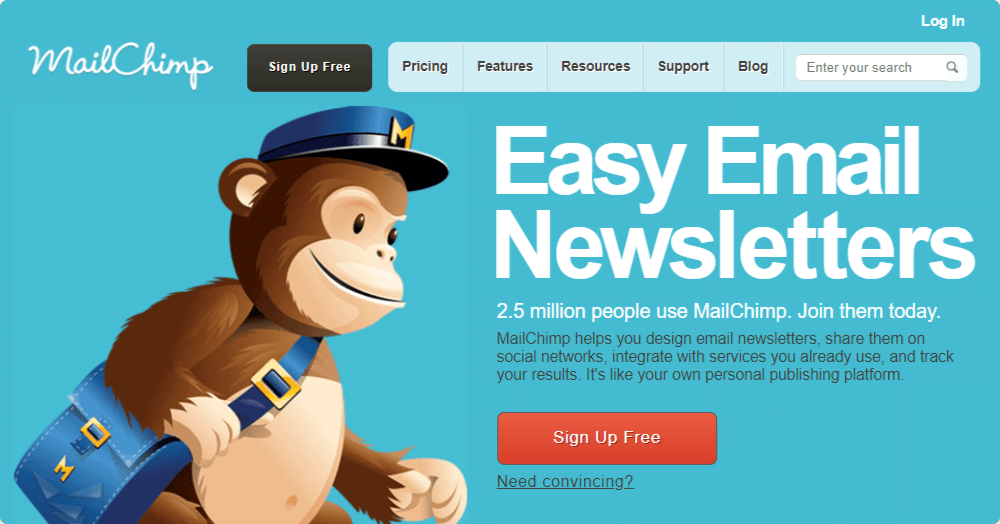 Mailchimp old positioning example