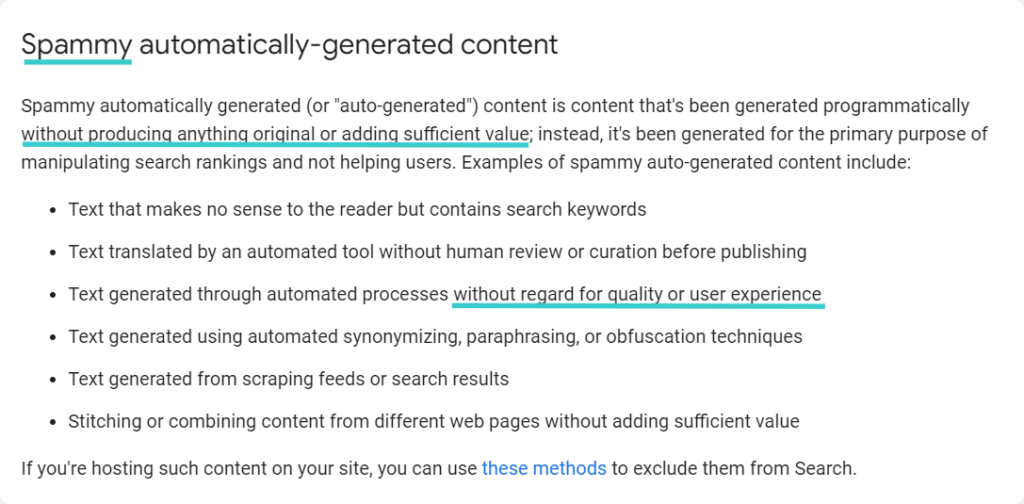 Updated Google documentation on AI-generated content